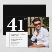 Schwarz/Weiß 41. Geburtstag Einladungen Foto (Vorne/Hinten)
