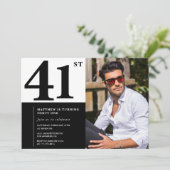 Schwarz-Weiß 41. Geburtstag Einladungen Foto (Stehend Vorderseite)
