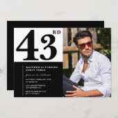 Schwarz-Weiß 43. Geburtstag Einladungen Foto (Vorne/Hinten)