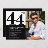 Schwarz-Weiß 44. Geburtstag Einladungen Foto (Vorne/Hinten)