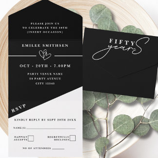 Schwarz-weiß 50. Geburtstag oder Jahrestag All In One Einladung