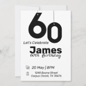 Schwarz-weiß 60. Geburtstag Einladungen einfach (Vorderseite)
