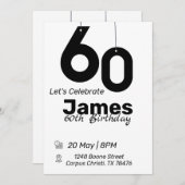 Schwarz-weiß 60. Geburtstag Einladungen einfach (Vorne/Hinten)