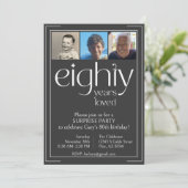 Schwarz-Weiß 80. Geburtstagsparty Einladung (Stehend Vorderseite)