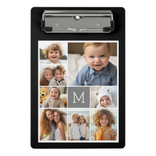 Schwarz-weiß 8-Foto-Collage klassisches Monogramm Mini Klemmbrett