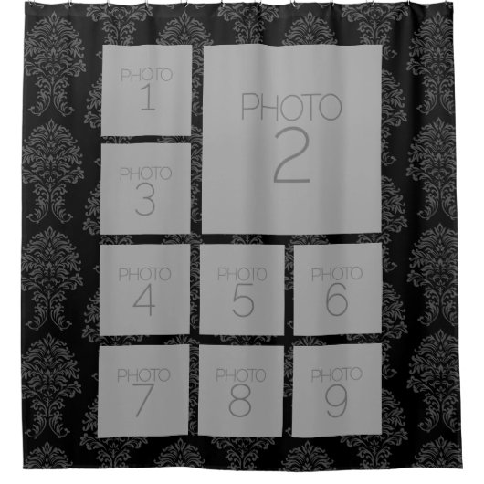 Schwarz-Weiß-9-FotoCollage mit Monogramm Duschvorhang (Vorderseite)