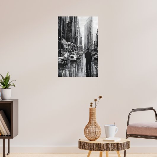 Schwarz-Weiß-Abbildung im Regen - Kunst Poster (Wohnzimmer 3)
