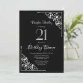 Schwarz-Weiß-Abendessen am 21. Geburtstag Einladung (Stehend Vorderseite)