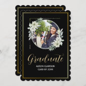 Schwarz-Weiß-Abschluss 2025 Foto Party Einladung (Vorne/Hinten)