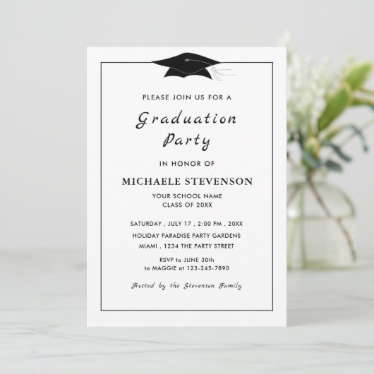 Schwarz-Weiß-Abschluss Einladung mit QR-Code (Stehend Vorderseite)