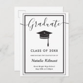 Schwarz-Weiß-Abschluss für moderne Graduate Cap Ankündigungspostkarte (Vorne/Hinten)