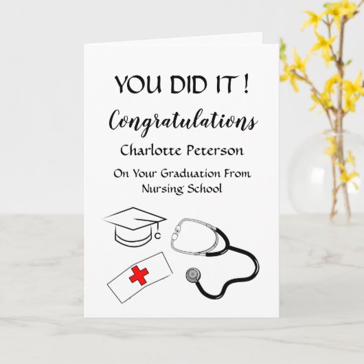 Schwarz-Weiß-Abschluss-Gratulation Karte (Gelbe Blume)