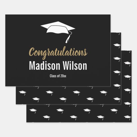 Schwarz-Weiß-Abschluss - Herzlichen Glückwunsch Geschenkpapier Set (Set)