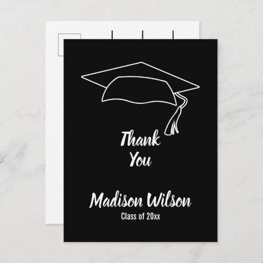 Schwarz-Weiß-Abschluss Vielen Dank Ankündigungspostkarte (Vorne/Hinten)