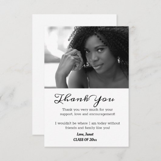 Schwarz-Weiß-Abschluss Vielen Dank Foto Dankeskarte (Vorne/Hinten)