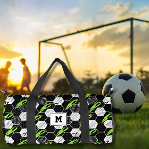Schwarz-Weiß-Abstract-Geometrischer-Fußball-Sport Duffle Bag