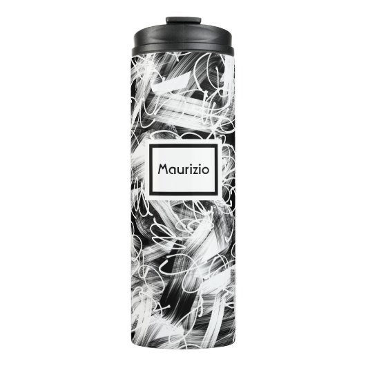 Schwarz-Weiß-Abstract Thermosbecher (Vorderseite)