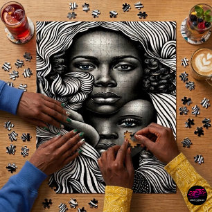 Schwarz-weiß-Abstracte Afroamerikanische Frauen Puzzle