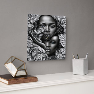 Schwarz-weiß-Abstracte Afroamerikanische Frauen Quadratische Wanduhr