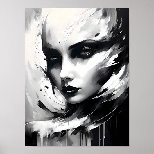 Schwarz-Weiß-Abstrakt-Frauenportrait Poster (Vorne)
