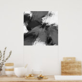 Schwarz-Weiß Abstrakt Moderne Pinselstriche Poster (Küche)