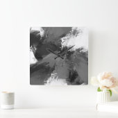 Schwarz-Weiß Abstrakt Moderne Pinselstriche Quadratische Wanduhr (Zuhause)