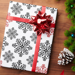 Schwarz-Weiß Abstrakt Modernes Schneeflockenmuster Geschenkpapier