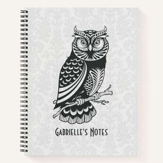 Schwarz-Weiß-Abstrakt-Owl-Notebook Notizblock (Vorderseite)
