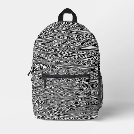 Schwarz-Weiß Abstrakt Zigzag Krawatte Swirl Bedruckter Rucksack (Vorderseite)