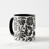 Schwarz-Weiß-Abstrakte Blüte Tasse (Vorderseite Links)
