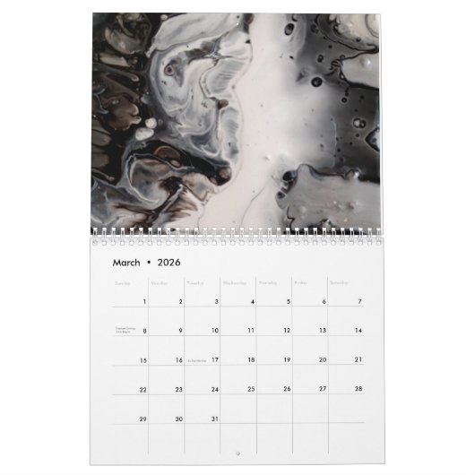 Schwarz-Weiß-Abstrakte Fluid-Kunst Kalender (Mär 2026)