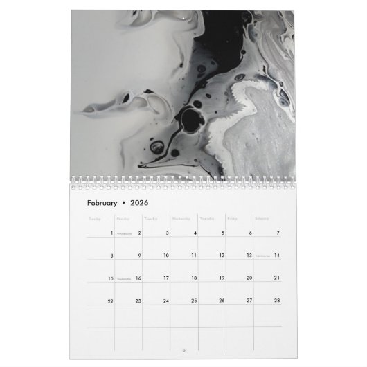 Schwarz-Weiß-Abstrakte Fluid-Kunst Kalender (Feb 2026)