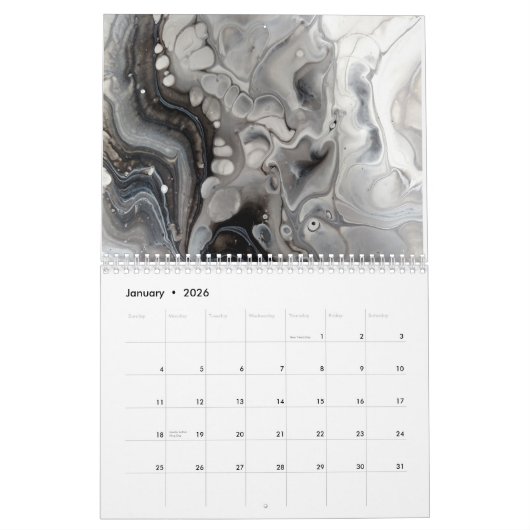 Schwarz-Weiß-Abstrakte Fluid-Kunst Kalender (Jan 2026)