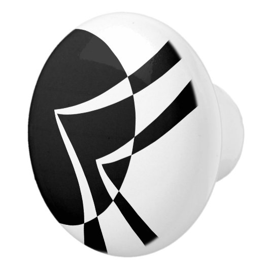 Schwarz-Weiß-Abstrakte Kunst Keramikknauf (Rechts)