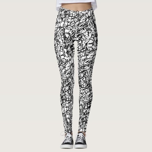Schwarz-Weiß-Abstrakte Leggings (Vorderseite)