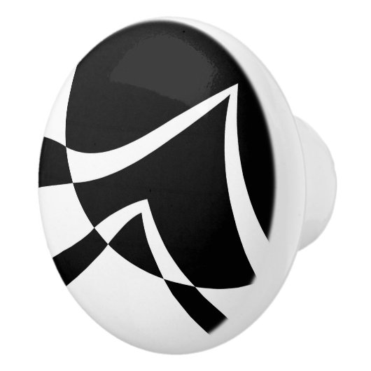 Schwarz-Weiß-Abstrakte Moderne Kunst Keramikknauf (Rechts)