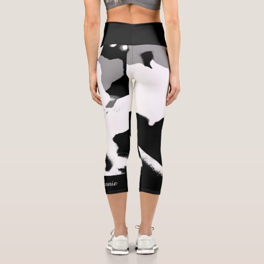 Schwarz-Weiß-Abstrakte Personalisierte Bezeichnung Capri Leggings (Rückseite)