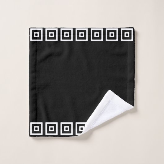 Schwarz-Weiß-Abstrakte Quadrate auf Schwarz Badhandtuch Set (Waschlappen)