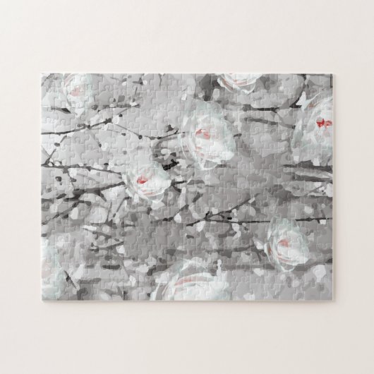 Schwarz-Weiß-Abstrakte Schnee-Blume Puzzle (Horizontal)