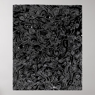 Schwarz-Weiß-abstrakte Spiralen und Auge Poster