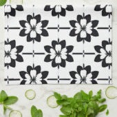 Schwarz-Weiß-Abstraktes Blumenmuster Geschirrtuch (Gefaltet)
