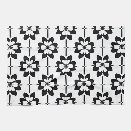 Schwarz-Weiß-Abstraktes Blumenmuster Geschirrtuch (Horizontal)