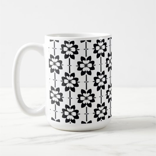 Schwarz-Weiß-Abstraktes Blumenmuster Kaffeetasse (Links)