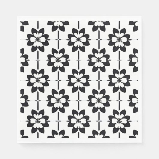 Schwarz-Weiß-Abstraktes Blumenmuster Serviette (Vorderseite)