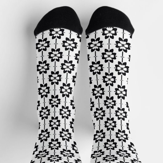 Schwarz-Weiß-Abstraktes Blumenmuster Socken (Oben)