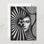 Schwarz-Weiß-Abstraktes Gesicht und Star Postkarte (Vorne/Hinten)
