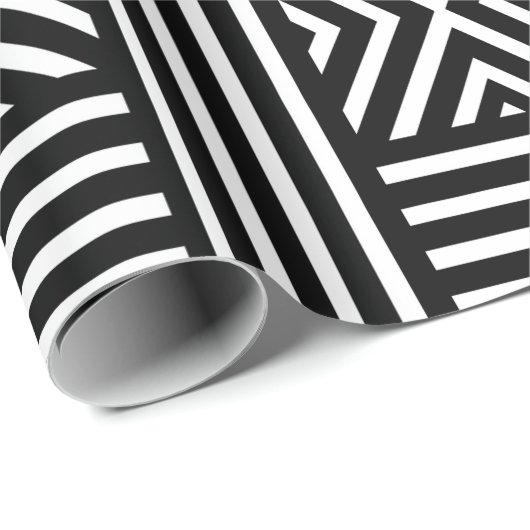 Schwarz-weiß abstraktes Linienmuster Geschenkpapier (Rolleneckpunkt)