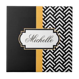 Schwarz-Weiß-Abstraktes Muster Fliese