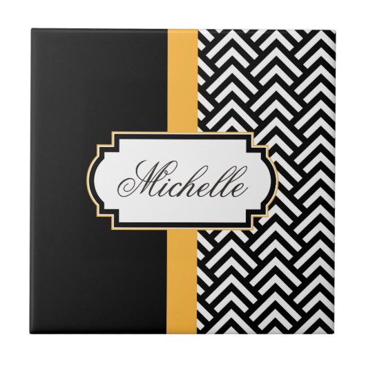 Schwarz-Weiß-Abstraktes Muster Fliese (Vorderseite)