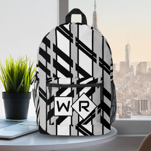 Schwarz-weiß abstraktes Skyline-Muster-Monogramm Bedruckter Rucksack